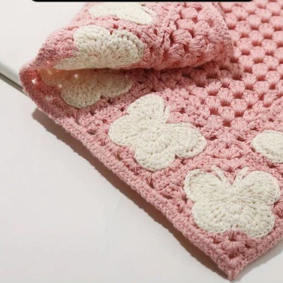 Hippie Headband Bandana Pink Butterfly Hand Tie Homemade Colorful Kerchief - Picture 3 of 3